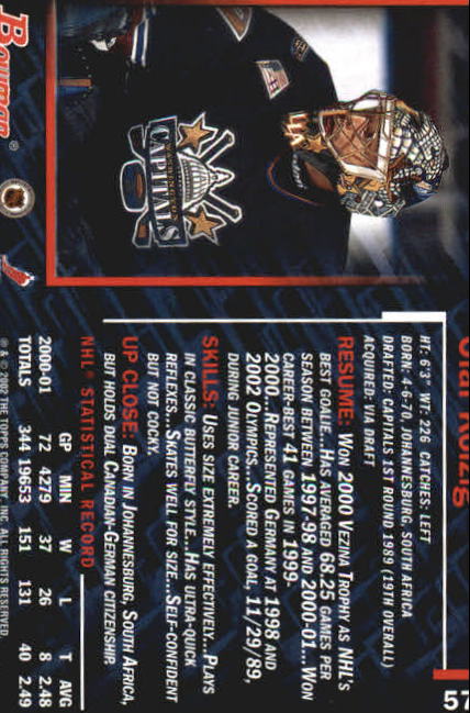 2001-02 Bowman YoungStars #57 Olaf Kolzig back image