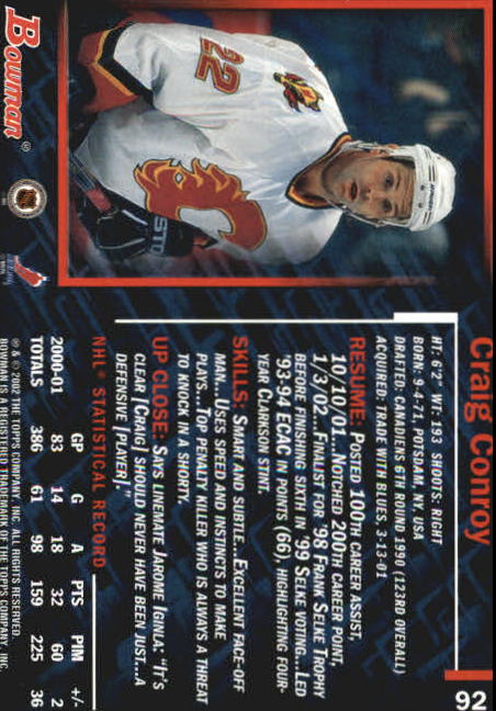 2001-02 Bowman YoungStars #92 Craig Conroy back image
