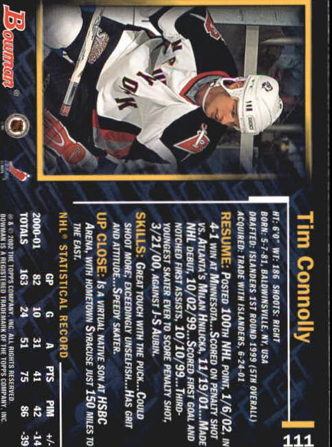 2001-02 Bowman YoungStars #111 Tim Connolly back image