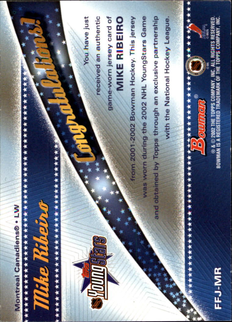 2001-02 Bowman YoungStars Relics #JMR Mike Ribeiro J back image