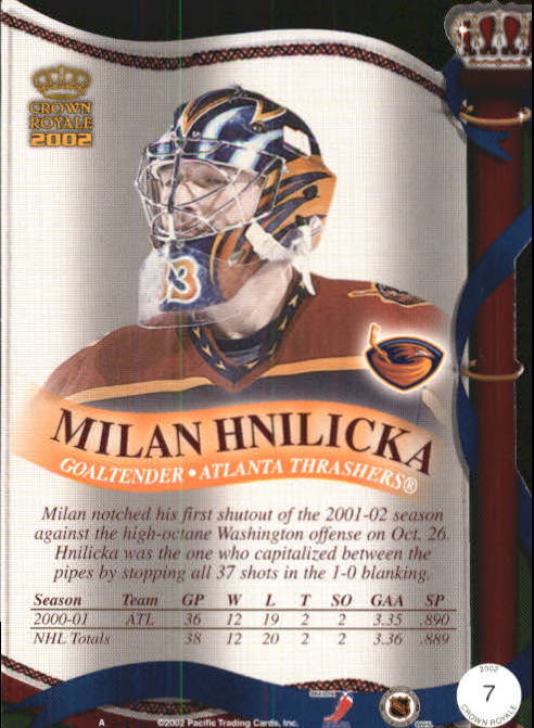 2001-02 Crown Royale #7 Milan Hnilicka back image