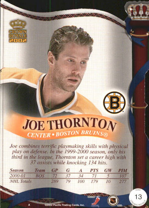 2001-02 Crown Royale #13 Joe Thornton back image
