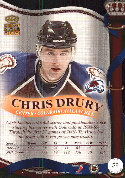 2001-02 Crown Royale #36 Chris Drury back image