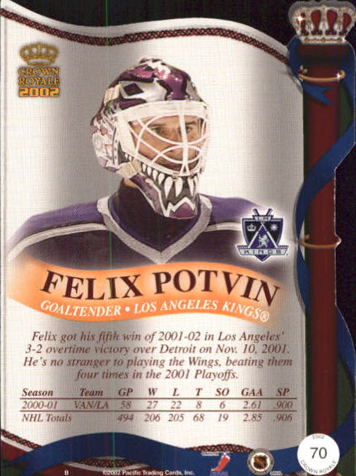 2001-02 Crown Royale #70 Felix Potvin back image