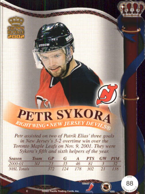 2001-02 Crown Royale #88 Petr Sykora back image