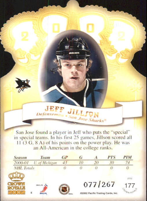 2001-02 Crown Royale #177 Jeff Jillson RC back image