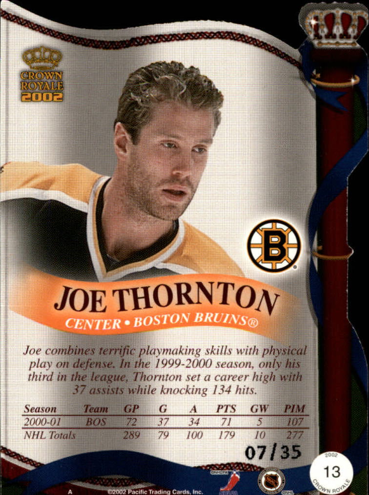 2001-02 Crown Royale Red #13 Joe Thornton back image