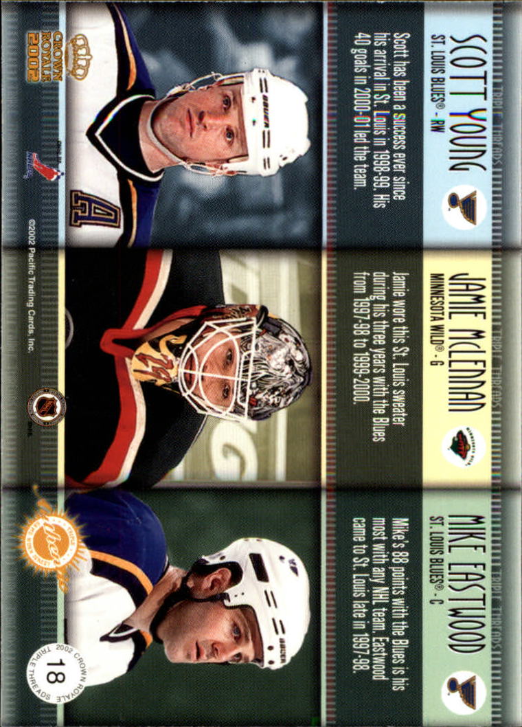 2001-02 Crown Royale Triple Threads #18 Scott Young/Jamie McLennan/Mike Eastwood back image