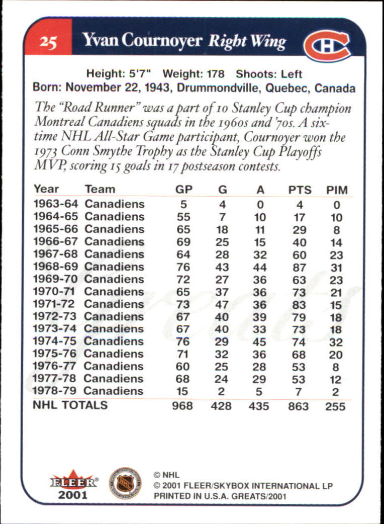 2001-02 Greats of the Game #25 Yvan Cournoyer back image