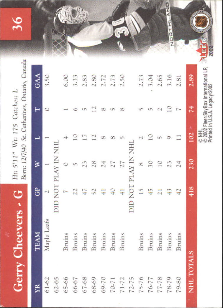 2001-02 Fleer Legacy #36 Gerry Cheevers back image