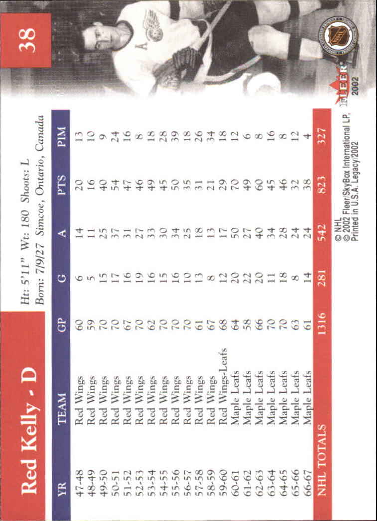 2001-02 Fleer Legacy #38 Red Kelly back image