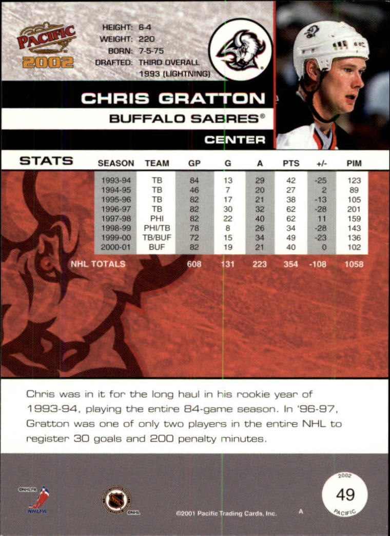 2001-02 Pacific #49 Chris Gratton back image