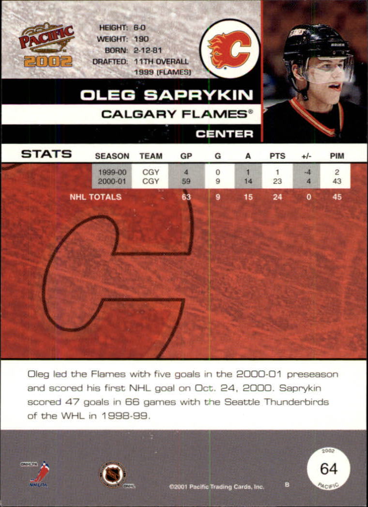 2001-02 Pacific #64 Oleg Saprykin back image