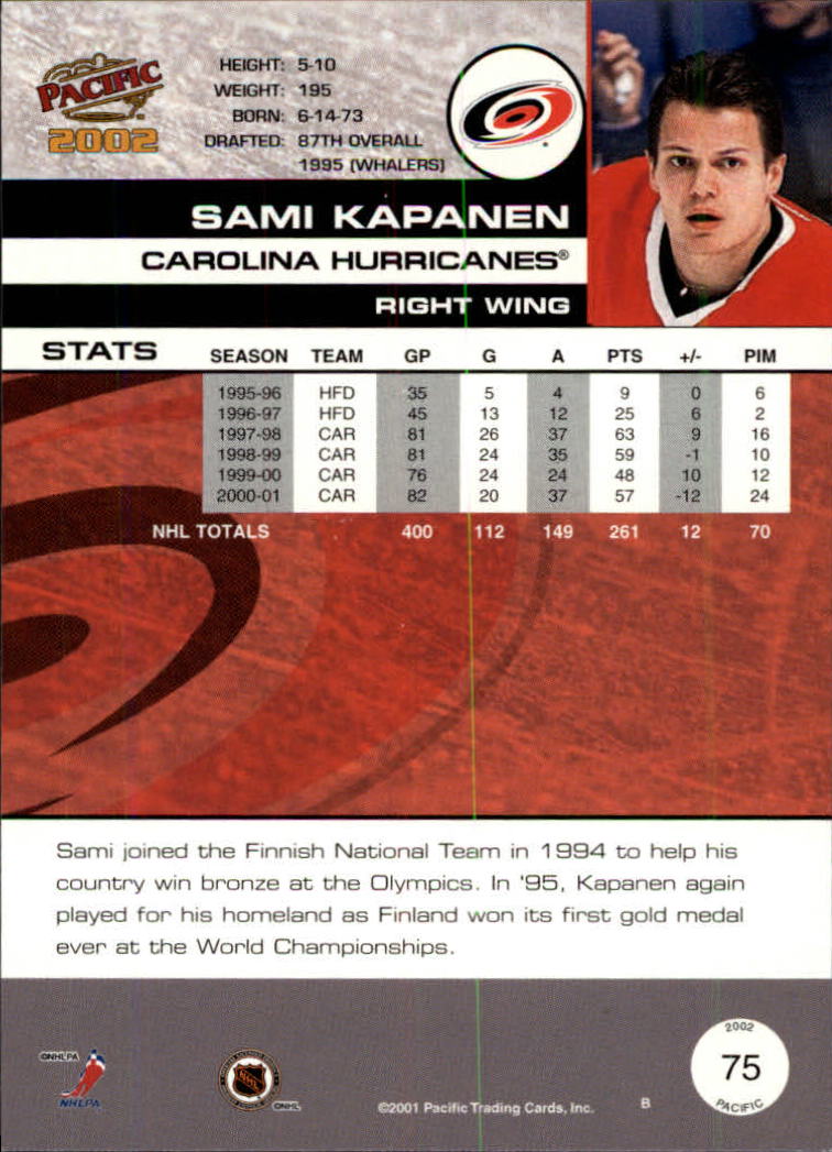 2001-02 Pacific #75 Sami Kapanen back image