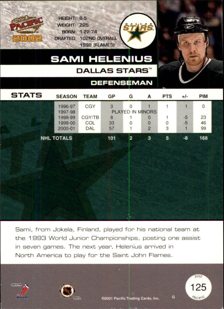 2001-02 Pacific #125 Sami Helenius back image