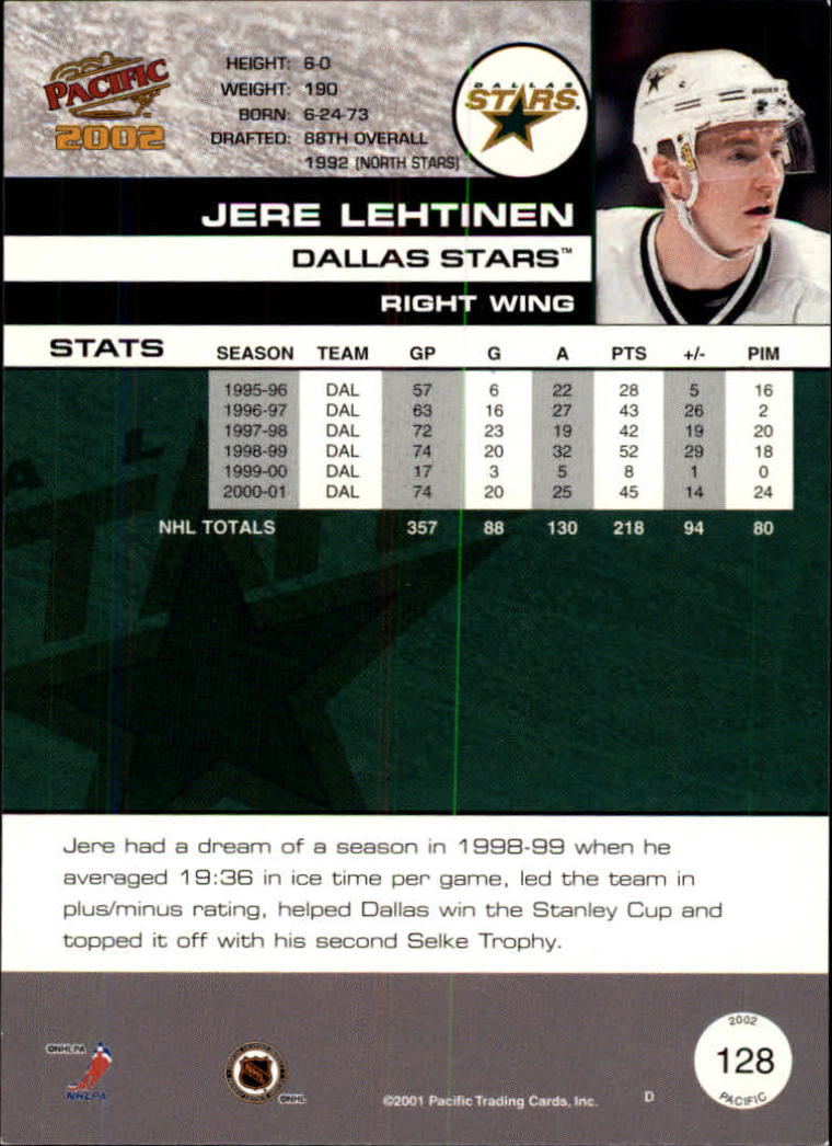 2001-02 Pacific #128 Jere Lehtinen back image