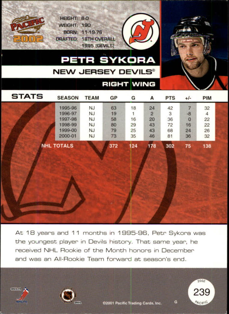 2001-02 Pacific #239 Petr Sykora back image