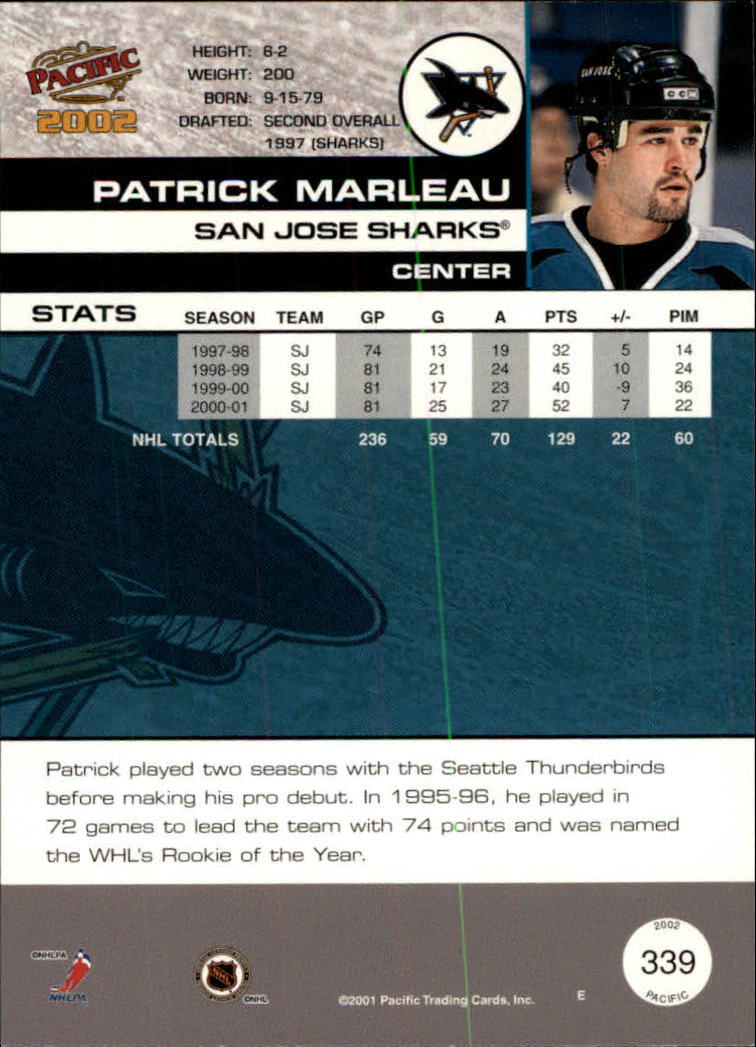 2001-02 Pacific #339 Patrick Marleau back image