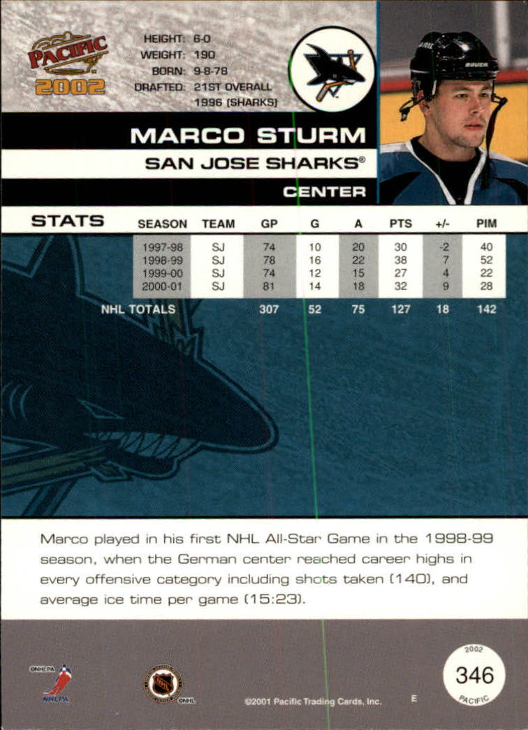 2001-02 Pacific #346 Marco Sturm back image