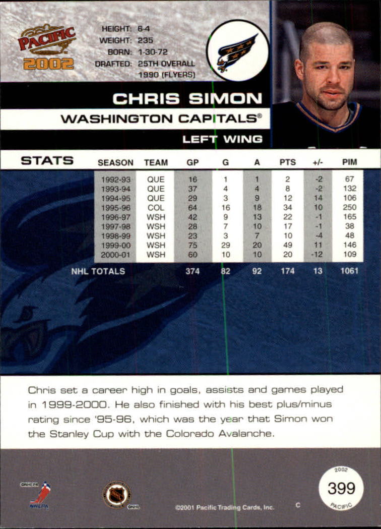 2001-02 Pacific #399 Chris Simon back image