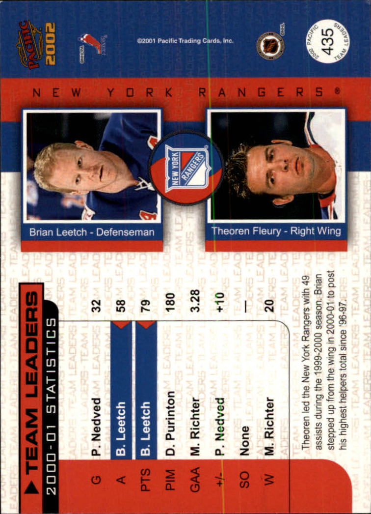 2001-02 Pacific #435 Theoren  Fleury/Brian Leetch back image