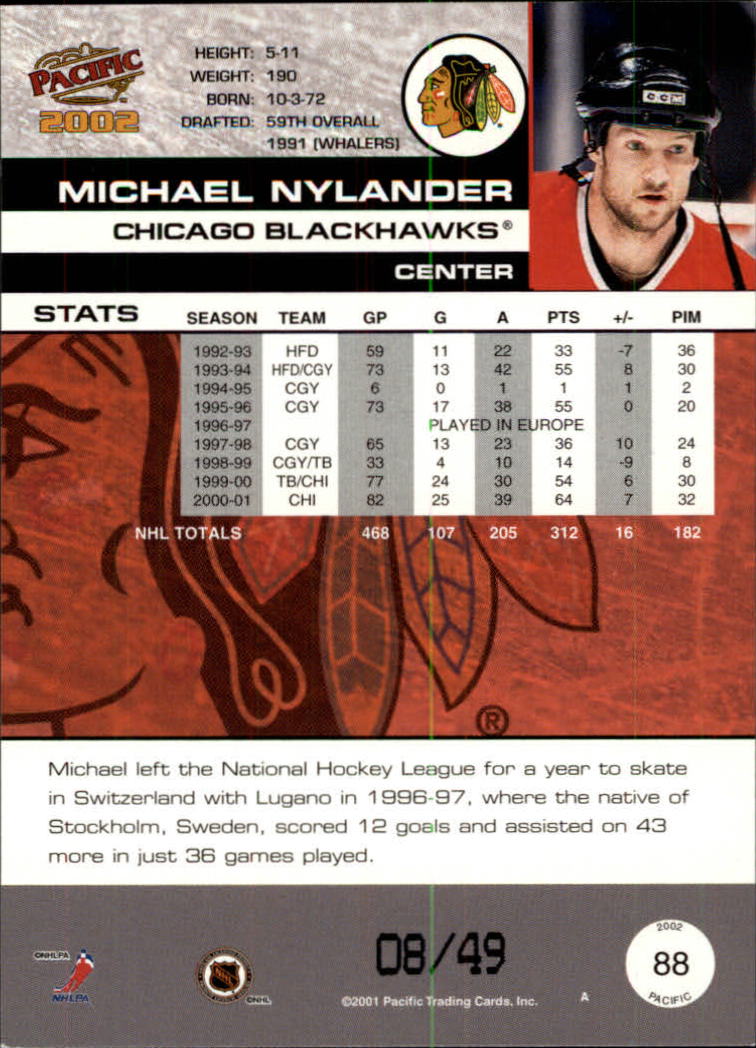 2001-02 Pacific Extreme LTD #88 Michael Nylander back image