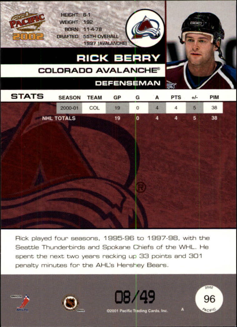 2001-02 Pacific Extreme LTD #96 Rick Berry back image