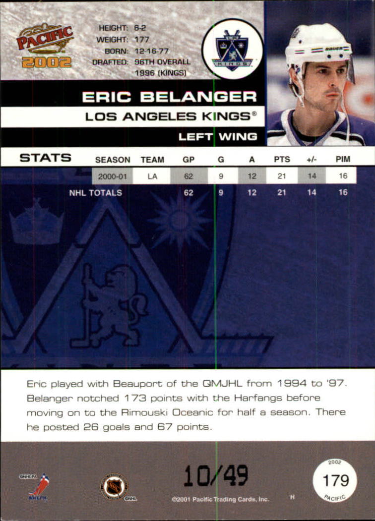 2001-02 Pacific Extreme LTD #179 Eric Belanger back image