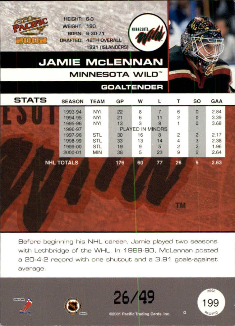2001-02 Pacific Extreme LTD #199 Jamie McLennan back image