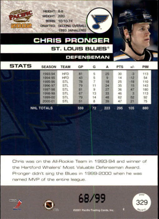 2001-02 Pacific Hobby LTD #329 Chris Pronger back image