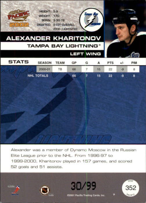 2001-02 Pacific Hobby LTD #352 Alexander Kharitonov back image