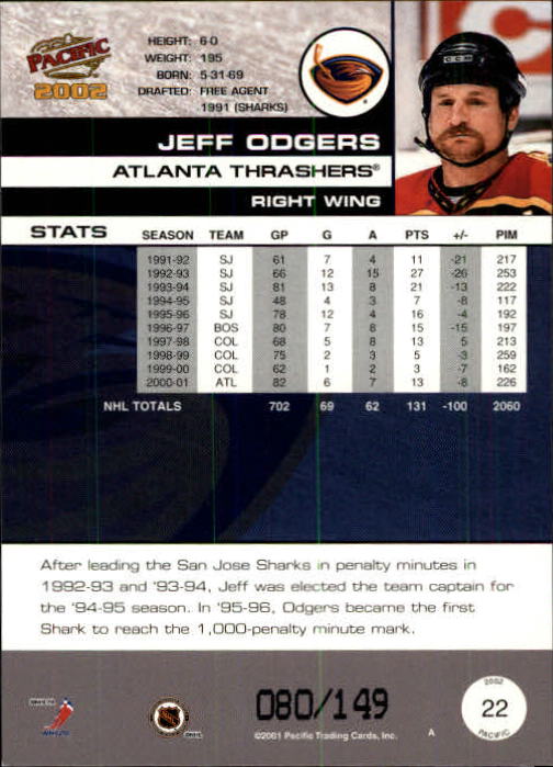 2001-02 Pacific Retail LTD #22 Jeff Odgers back image