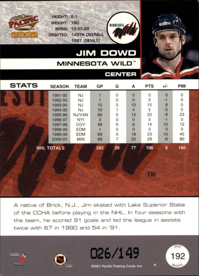 2001-02 Pacific Retail LTD #192 Jim Dowd back image