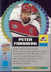 2001-02 Pacific All-Stars #W2 Peter Forsberg back image