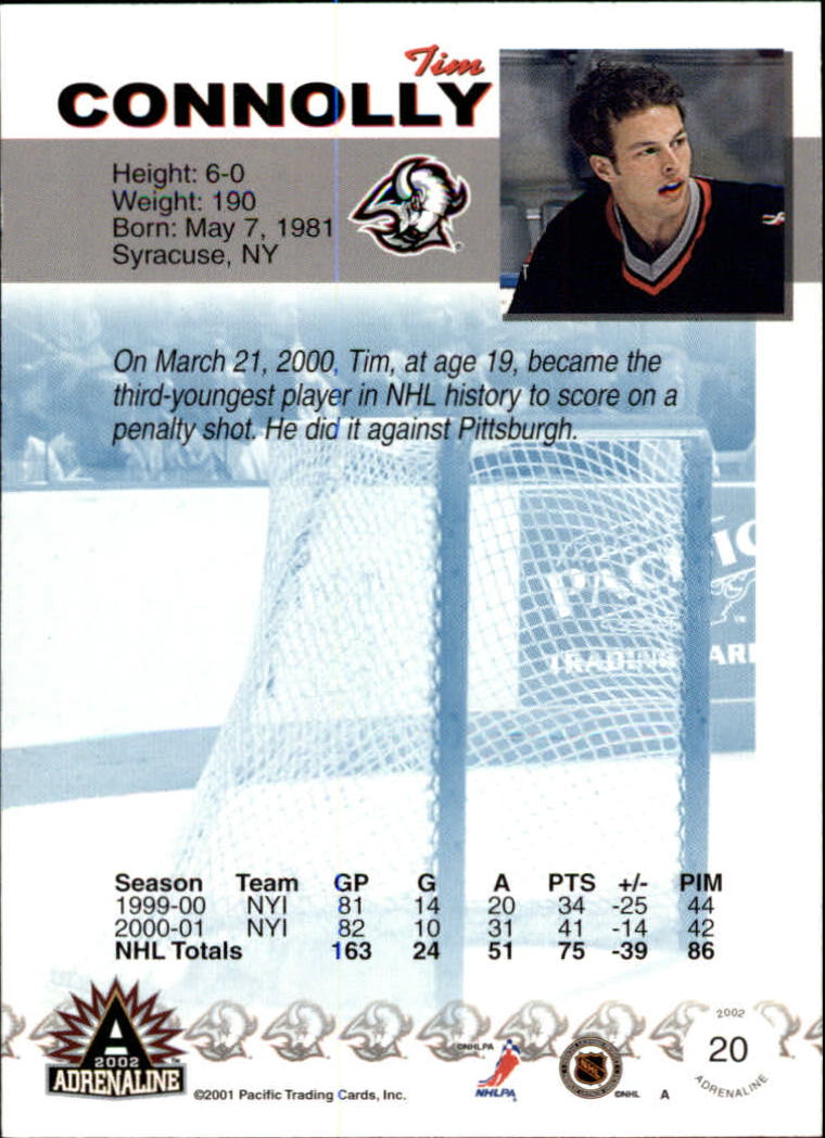 2001-02 Pacific Adrenaline #20 Tim Connolly back image