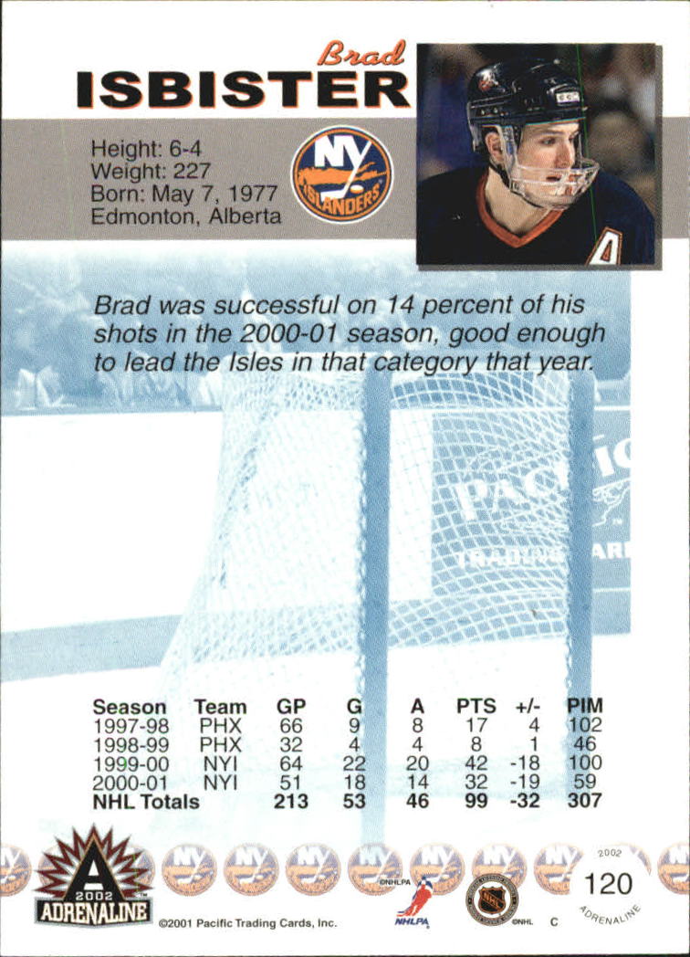 2001-02 Pacific Adrenaline Blue #120 Brad Isbister back image