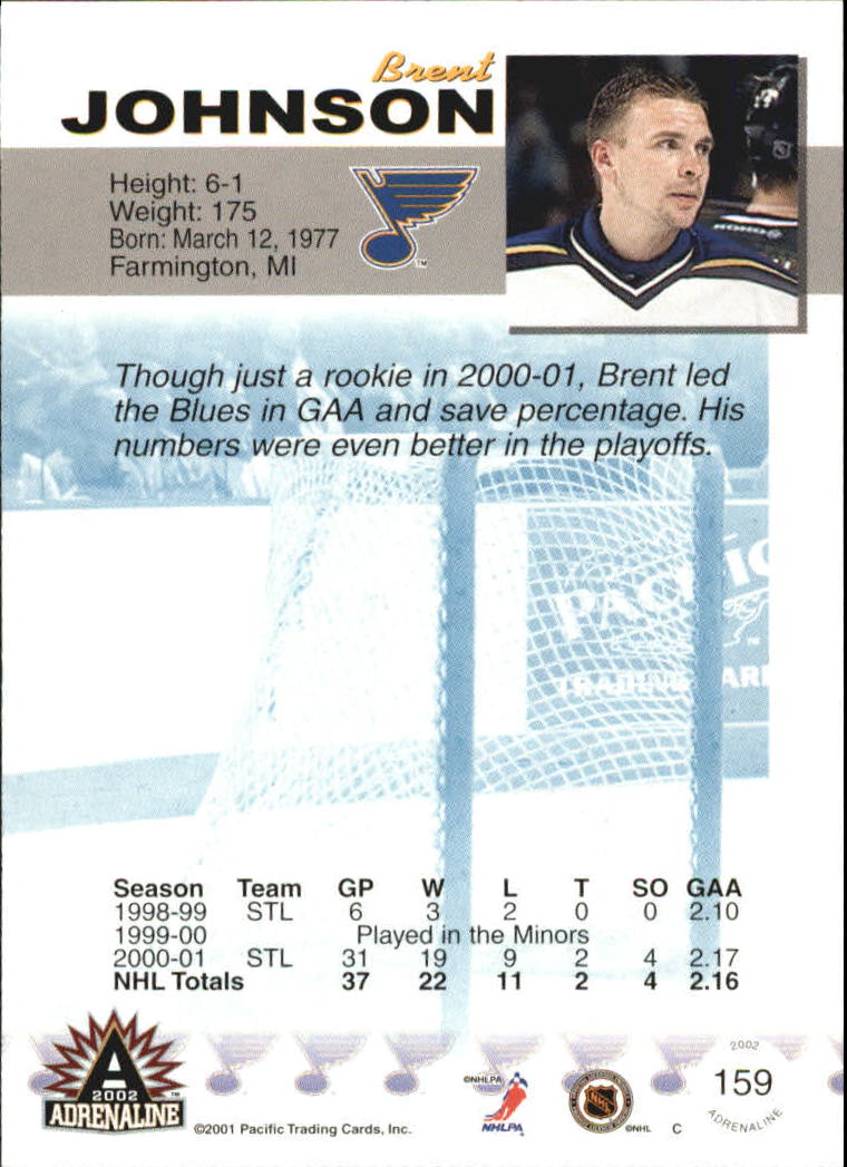 2001-02 Pacific Adrenaline Red #159 Brent Johnson back image