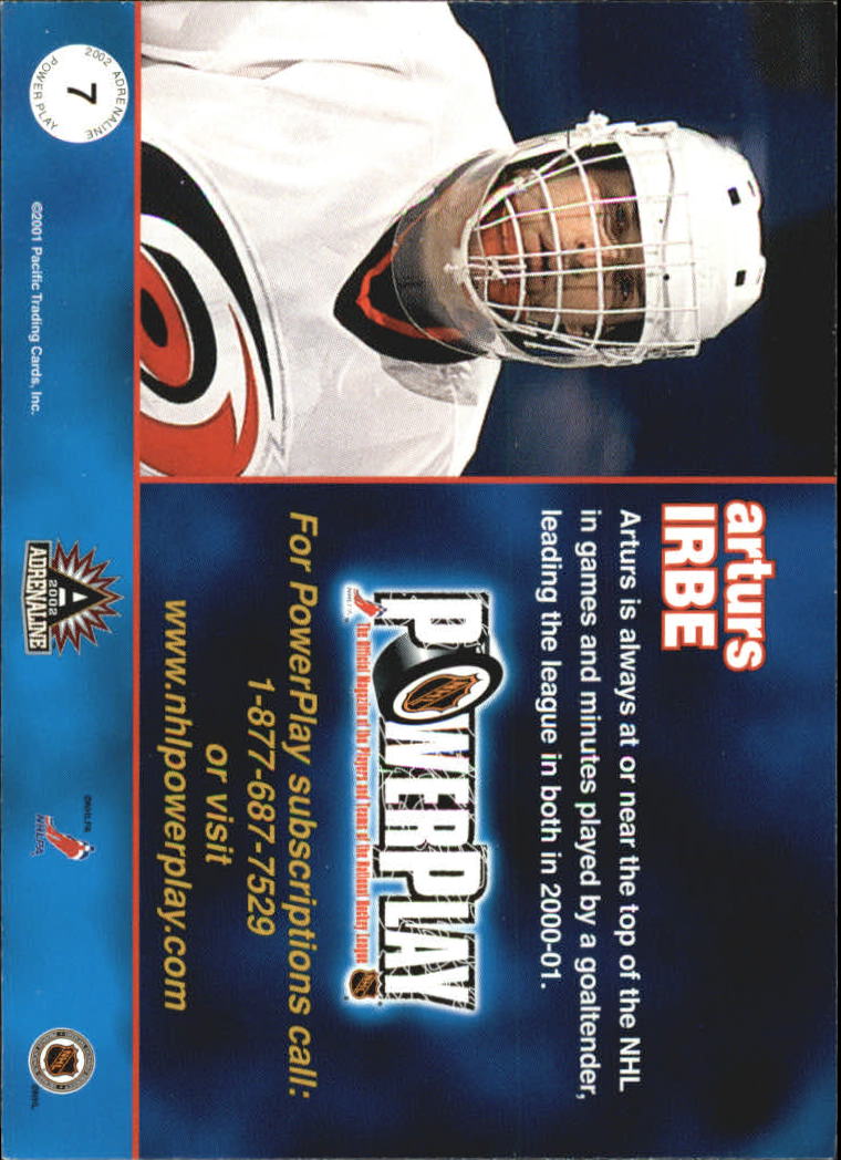 2001-02 Pacific Adrenaline Power Play #7 Arturs Irbe back image