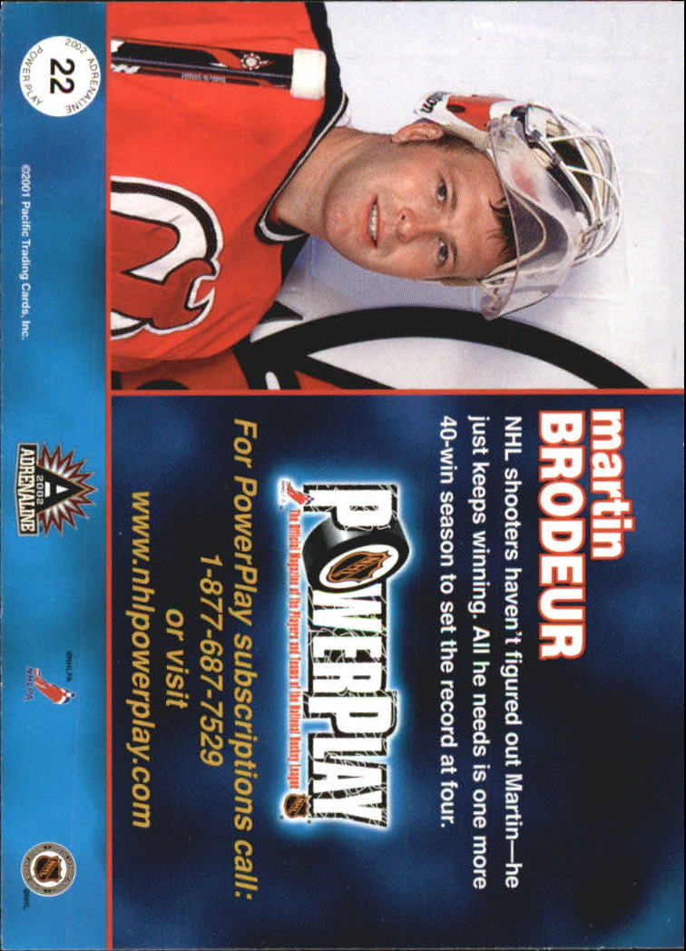 2001-02 Pacific Adrenaline Power Play #22 Martin Brodeur back image
