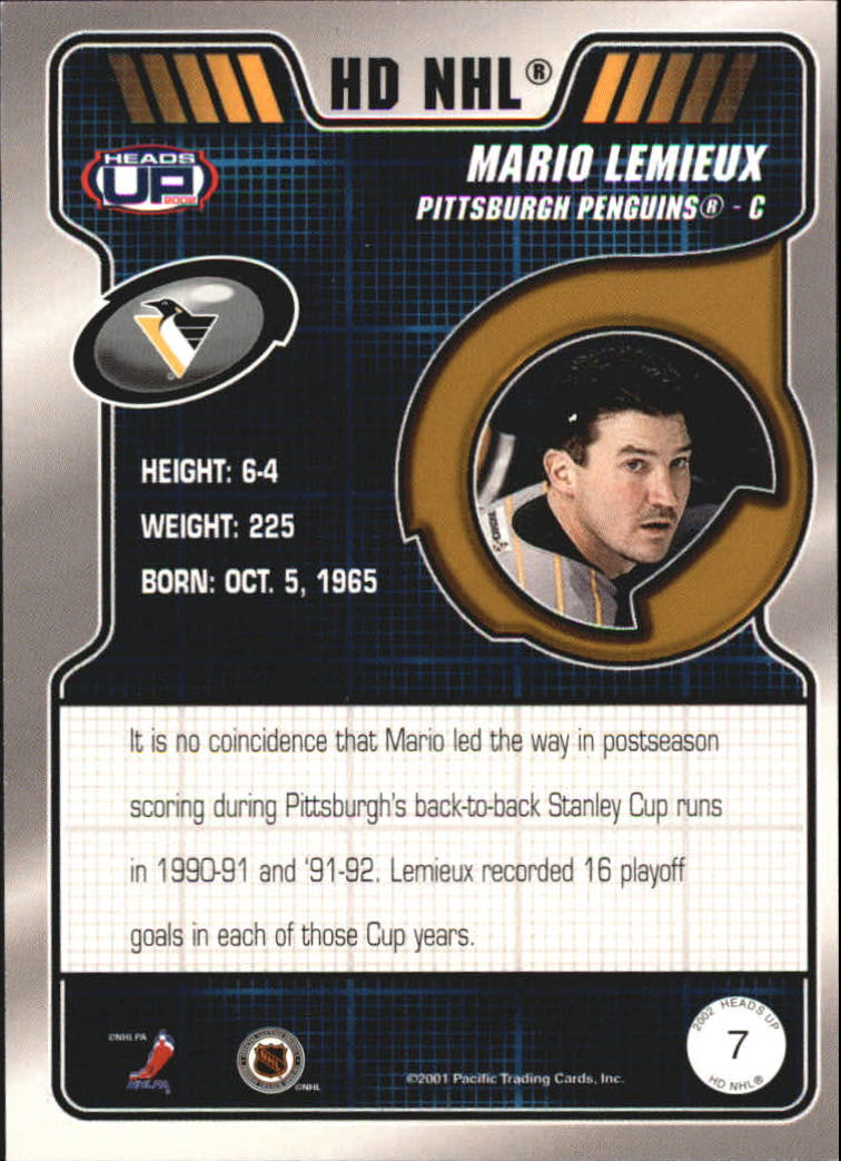 2001-02 Pacific Heads Up HD NHL #7 Mario Lemieux back image