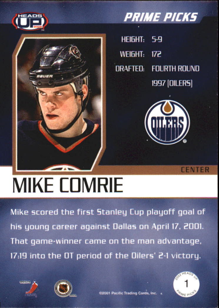 2001-02 Pacific Heads Up Prime Picks #1 Mike Comrie back image
