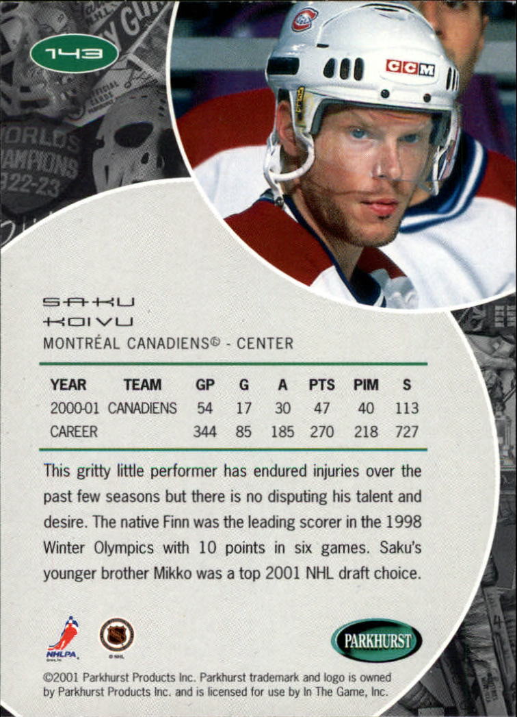 B2816- 2001-02 Parkhurst Hk Card #s 1-250 +Rookies -You Pick- 15+ FREE US SHIP - Picture 143 of 313