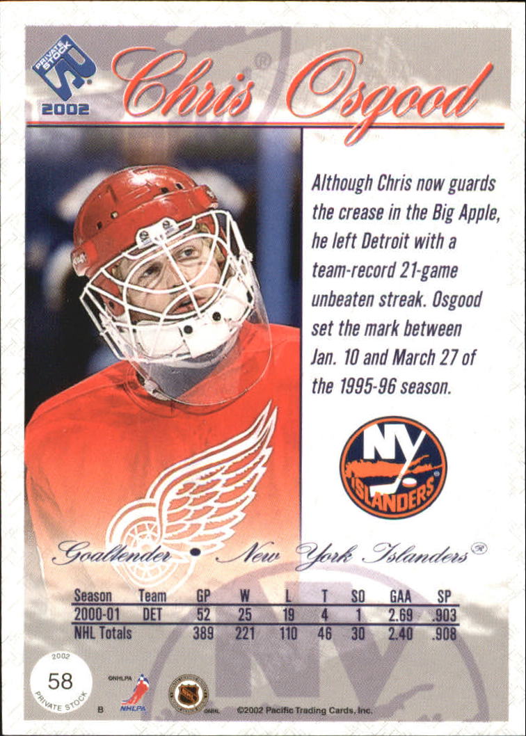 2001-02 Private Stock Gold #58 Chris Osgood back image