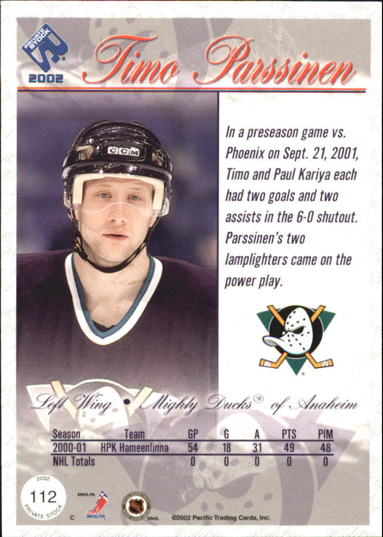 2001-02 Private Stock Retail #112 Timo Parssinen RC back image