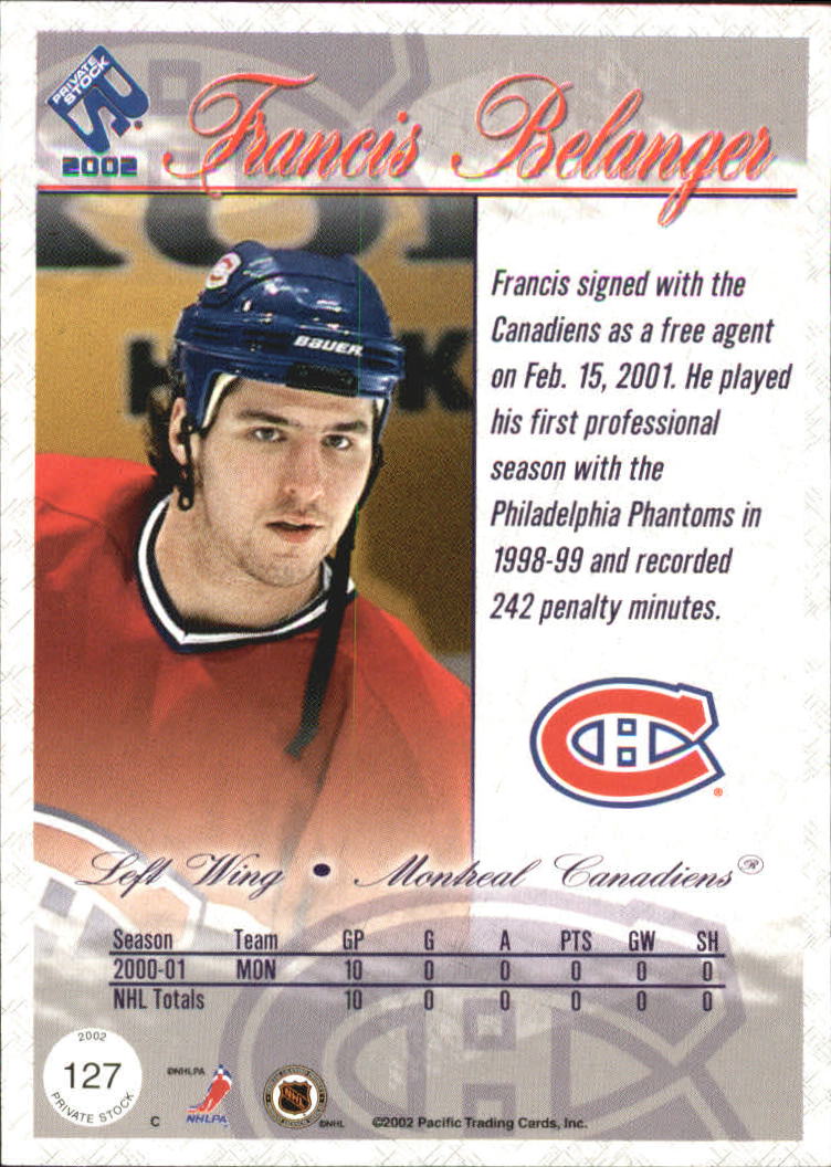 2001-02 Private Stock Retail #127 Francis Belanger RC back image