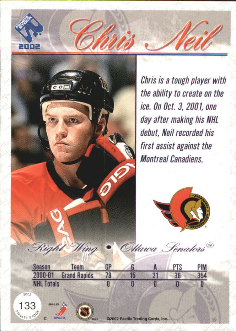 2001-02 Private Stock Retail #133 Chris Neil RC back image