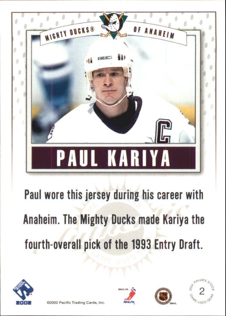 2001-02 Private Stock Game Gear #2 Paul Kariya back image