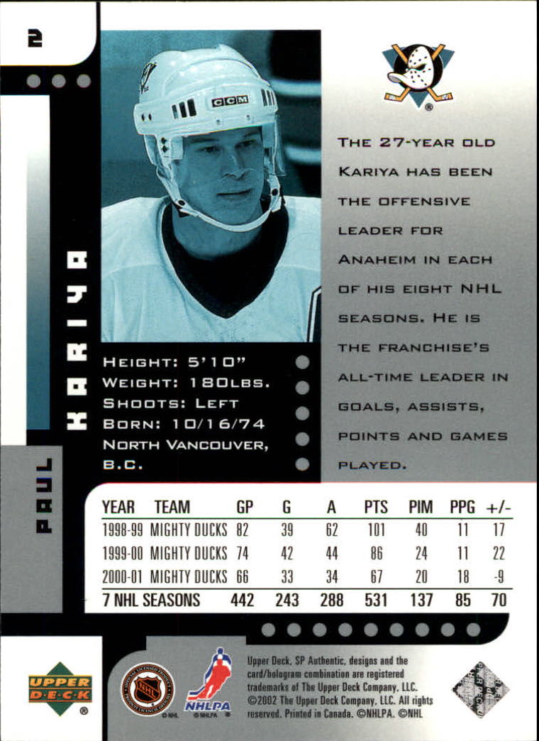 A3984- 2001-02 SP Authentic Hockey Card #s 1-180 -You Pick- 15+ FREE US SHIP