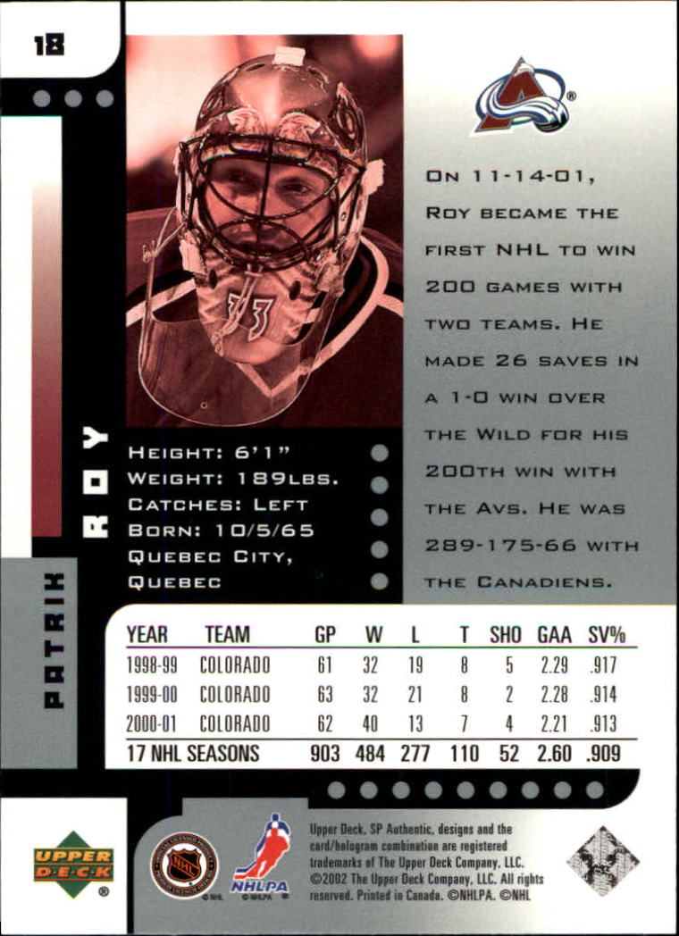 A3984- 2001-02 SP Authentic Hockey Card #s 1-180 -You Pick- 15+ FREE US SHIP