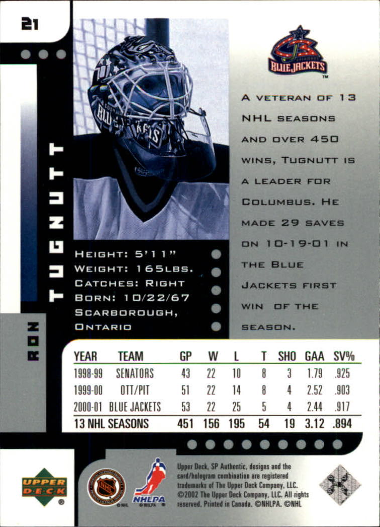 2001-02 SP Authentic #21 Ron Tugnutt back image